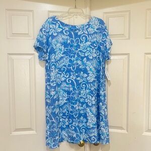 Blue Ginger Hawaii Tropical Floral Print Short Sleeve Batik Dress Womens Large